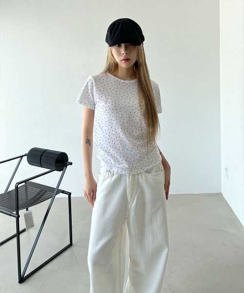 4INT.(フォイント)の「【Kitsch look】スター ドット 半袖 Tシャツ(Tシャツ/カットソー・レディース・ブラック/グレー/ホワイト/チャコール/ライトブルー・FREE)」の14枚目の写真