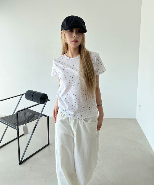 4INT.(フォイント)の「【Kitsch look】スター ドット 半袖 Tシャツ(Tシャツ/カットソー・レディース・ブラック/グレー/ホワイト/チャコール/ライトブルー・FREE)」の17枚目の写真
