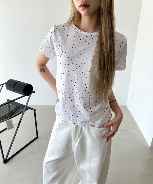 4INT.(フォイント)の「【Kitsch look】スター ドット 半袖 Tシャツ(Tシャツ/カットソー・レディース・ブラック/グレー/ホワイト/チャコール/ライトブルー・FREE)」の22枚目の写真