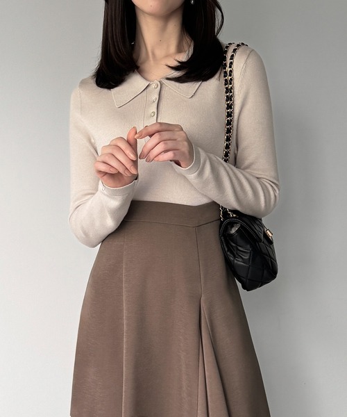 junoah(ジュノア)の「ポロニットドッキングラッフルフレアワンピース(薄手、裏地なし)(ワンピース・レディース・チャコール/グレイッシュベージュ/ブラック・SMALL/LARGE/MEDIUM)」の12枚目の写真
