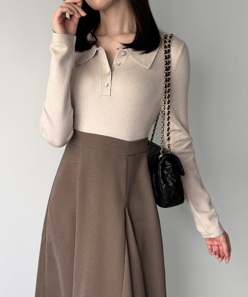 junoah(ジュノア)の「ポロニットドッキングラッフルフレアワンピース(薄手、裏地なし)(ワンピース・レディース・チャコール/グレイッシュベージュ/ブラック・SMALL/LARGE/MEDIUM)」の13枚目の写真