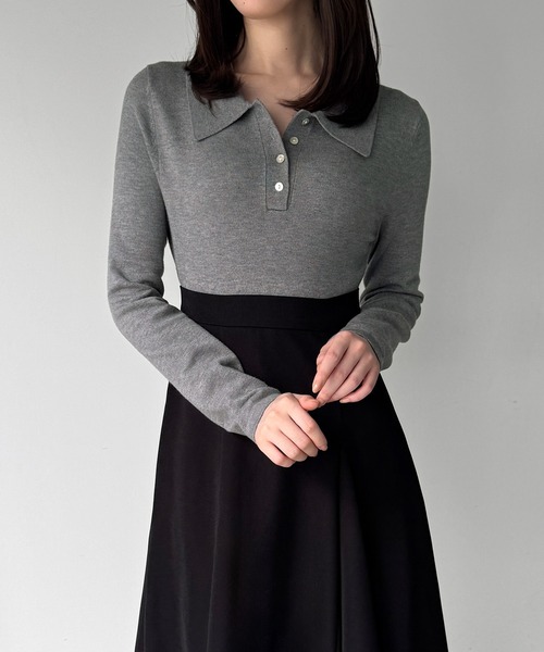 junoah(ジュノア)の「ポロニットドッキングラッフルフレアワンピース(薄手、裏地なし)(ワンピース・レディース・チャコール/グレイッシュベージュ/ブラック・SMALL/LARGE/MEDIUM)」の20枚目の写真