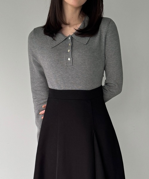 junoah(ジュノア)の「ポロニットドッキングラッフルフレアワンピース(薄手、裏地なし)(ワンピース・レディース・チャコール/グレイッシュベージュ/ブラック・SMALL/LARGE/MEDIUM)」の22枚目の写真