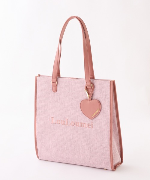 【ラスト１点】新品　ショッパー付き　Shalom 韓国限定トートバッグ　ピンク LouLoumei】／ハートチャーム付きトートバッグ／自立可能（トート