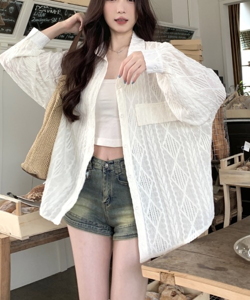 Vipoa(ヴィポア)の「lace sheer argyle shirt(シャツ/ブラウス・レディース・ホワイト・FREE)」の1枚目の写真