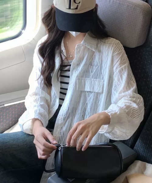 Vipoa(ヴィポア)の「lace sheer argyle shirt(シャツ/ブラウス・レディース・ホワイト・FREE)」の3枚目の写真
