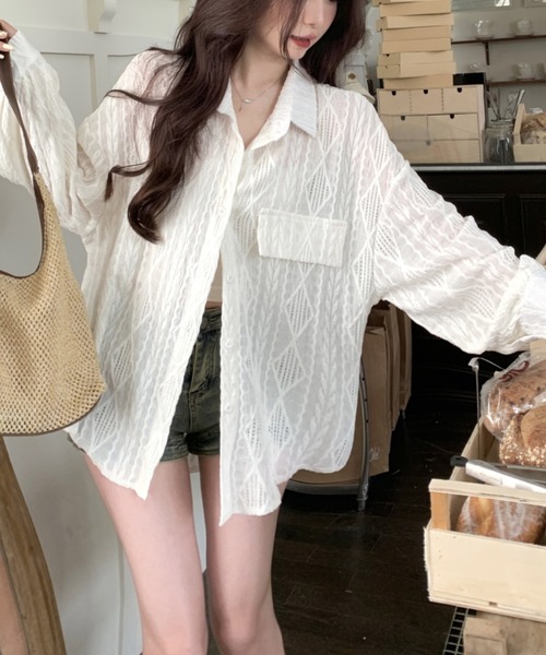 Vipoa(ヴィポア)の「lace sheer argyle shirt(シャツ/ブラウス・レディース・ホワイト・FREE)」の5枚目の写真
