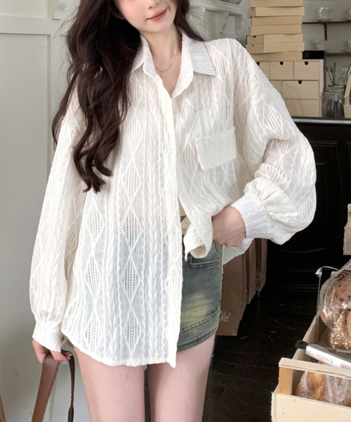Vipoa(ヴィポア)の「lace sheer argyle shirt(シャツ/ブラウス・レディース・ホワイト・FREE)」の7枚目の写真