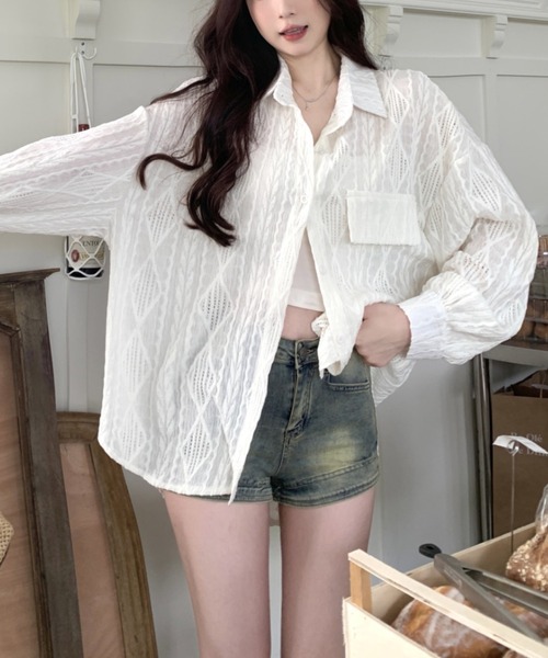 Vipoa(ヴィポア)の「lace sheer argyle shirt(シャツ/ブラウス・レディース・ホワイト・FREE)」の8枚目の写真