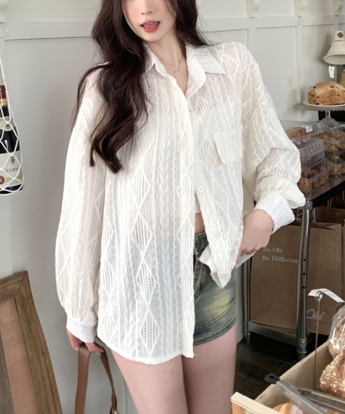 Vipoa(ヴィポア)の「lace sheer argyle shirt(シャツ/ブラウス・レディース・ホワイト・FREE)」の9枚目の写真