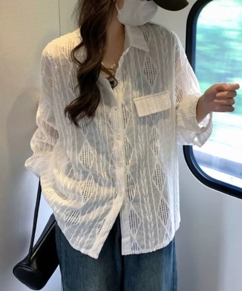 Vipoa(ヴィポア)の「lace sheer argyle shirt(シャツ/ブラウス・レディース・ホワイト・FREE)」の2枚目の写真