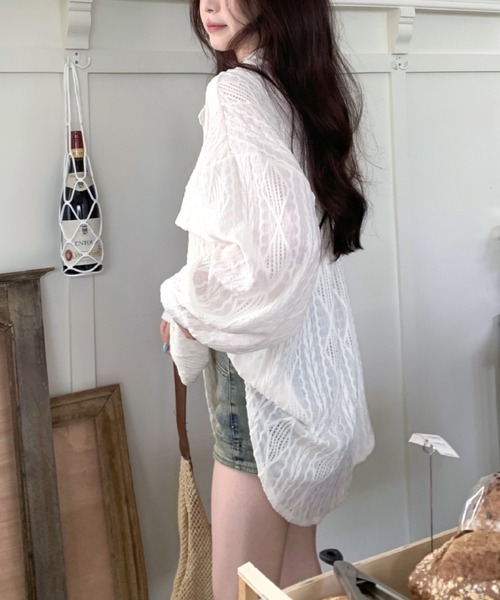 Vipoa(ヴィポア)の「lace sheer argyle shirt(シャツ/ブラウス・レディース・ホワイト・FREE)」の6枚目の写真