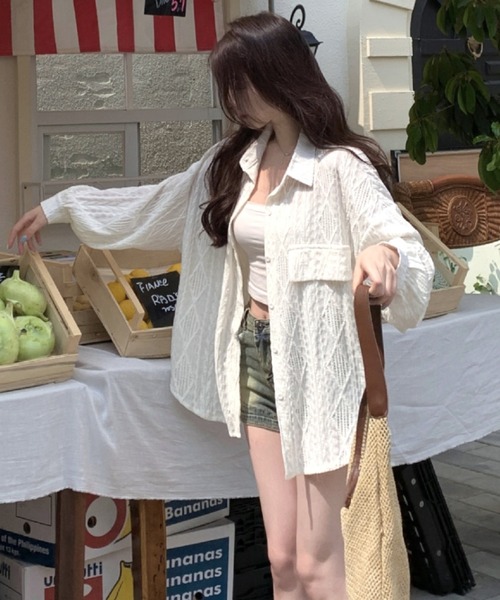 Vipoa(ヴィポア)の「lace sheer argyle shirt(シャツ/ブラウス・レディース・ホワイト・FREE)」の10枚目の写真