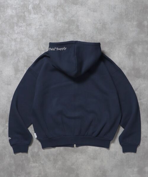 FFEIN】ヘビーウエイトフード刺繍ロゴ立体フードジップパーカー