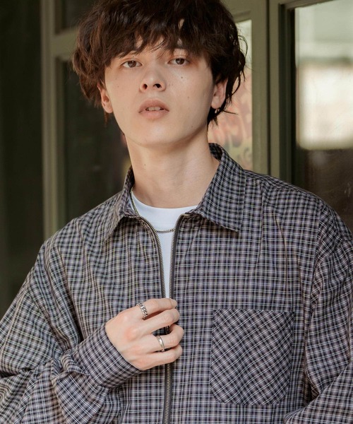 Rocky Monroe(ロッキーモンロー)の「ハーフジップオーバーサイズチェックシャツ/オンブレチェックネルシャツ(シャツ/ブラウス・メンズ・ベージュ/ブラック系/ネイビー/ネイビー系/ブラック・M/L)」の8枚目の写真