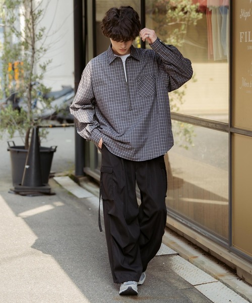 Rocky Monroe(ロッキーモンロー)の「ハーフジップオーバーサイズチェックシャツ/オンブレチェックネルシャツ(シャツ/ブラウス・メンズ・ベージュ/ブラック系/ネイビー/ネイビー系/ブラック・M/L)」の9枚目の写真