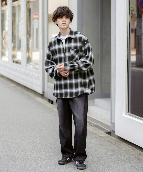 Rocky Monroe(ロッキーモンロー)の「ハーフジップオーバーサイズチェックシャツ/オンブレチェックネルシャツ(シャツ/ブラウス・メンズ・ベージュ/ブラック系/ネイビー/ネイビー系/ブラック・M/L)」の16枚目の写真