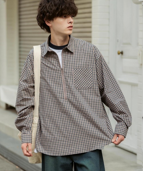 Rocky Monroe(ロッキーモンロー)の「ハーフジップオーバーサイズチェックシャツ/オンブレチェックネルシャツ(シャツ/ブラウス・メンズ・ベージュ/ブラック系/ネイビー/ネイビー系/ブラック・M/L)」の17枚目の写真
