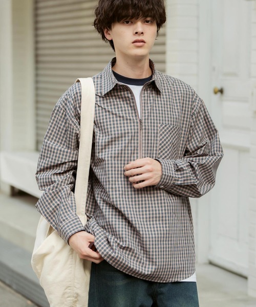 Rocky Monroe(ロッキーモンロー)の「ハーフジップオーバーサイズチェックシャツ/オンブレチェックネルシャツ(シャツ/ブラウス・メンズ・ベージュ/ブラック系/ネイビー/ネイビー系/ブラック・M/L)」の18枚目の写真