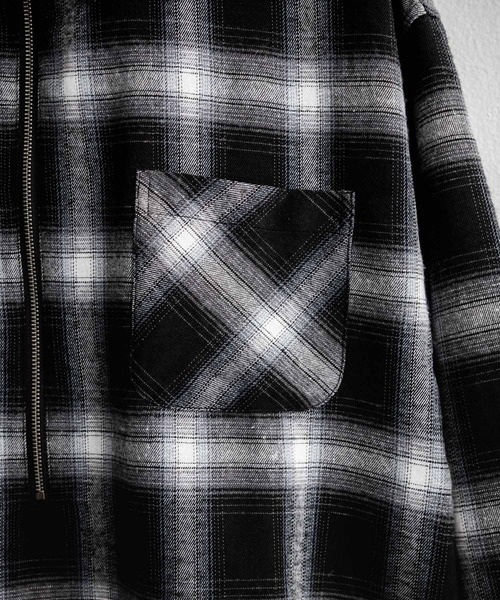 セール】ハーフジップオーバーサイズチェックシャツ/オンブレチェック