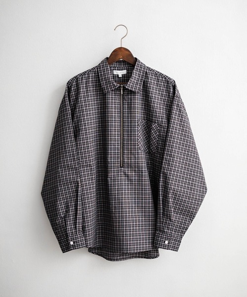 PWA プワ　オンブレチェックシャツ　ハーフジップ　即完売 HINSON/ヒンソン ハーフジップ オンブレチェック シャツ L/S /ロング