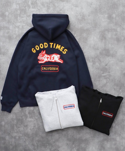 The Endless Summer（エンドレスサマー）の「TES GOOD TIMES EMB BIG SWEAT ZIP PARKA / スウェットパーカー（パーカー・メンズ・ネイビー/ブラック/オフホワイト・SMALL/MEDIUM/LARGE/X-LARGE）」の4枚目の写真