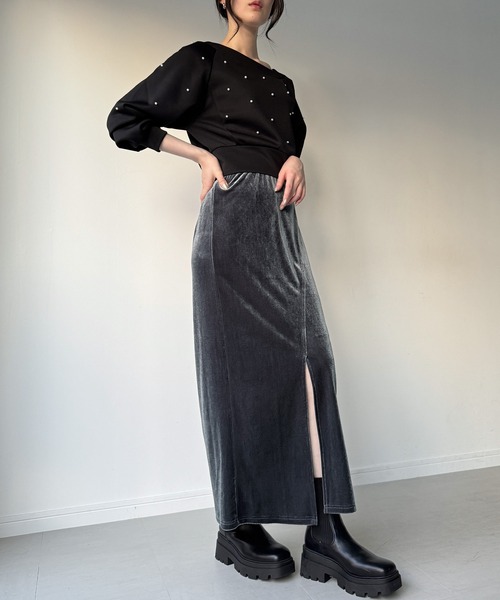 junoah(ジュノア)の「カーブラインベロアスリットスカート(スカート・レディース・ブラック/ブラウン/グレー・LARGE/MEDIUM/SMALL)」の10枚目の写真