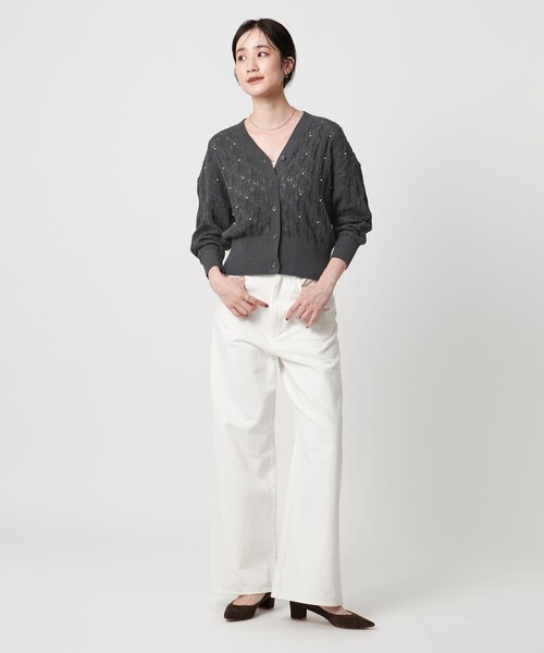 UNITED ARROWS（ユナイテッドアローズ）の「フェイクパール レース カーディガン ウォッシャブル（カーディガン/ボレロ・レディース・ブラック/ダークグレー・FREE）」の4枚目の写真