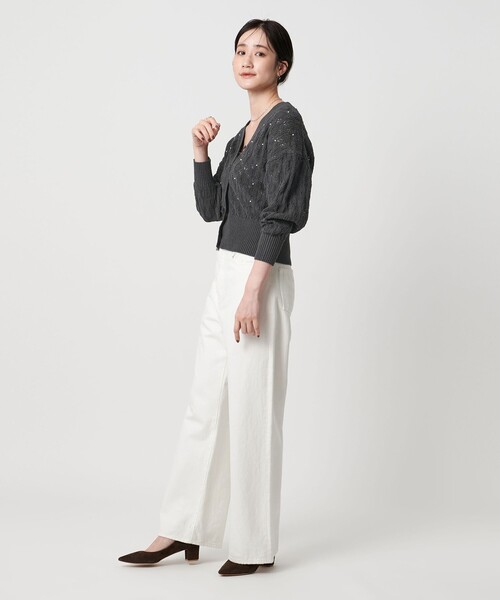 UNITED ARROWS（ユナイテッドアローズ）の「フェイクパール レース カーディガン ウォッシャブル（カーディガン/ボレロ・レディース・ブラック/ダークグレー・FREE）」の5枚目の写真