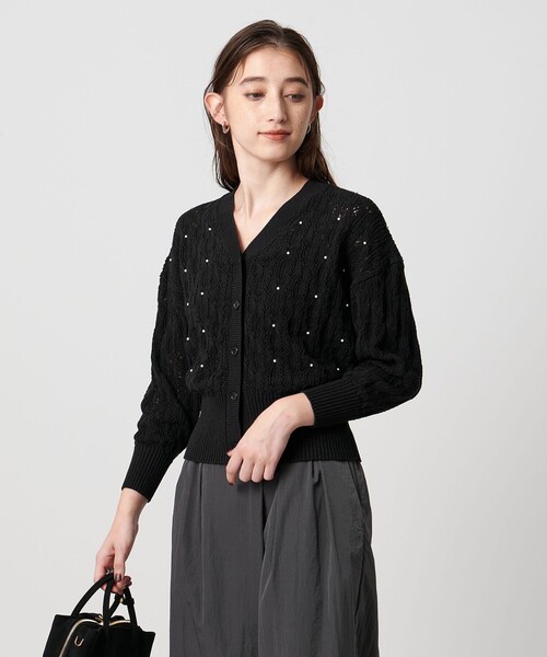 UNITED ARROWS（ユナイテッドアローズ）の「フェイクパール レース カーディガン ウォッシャブル（カーディガン/ボレロ・レディース・ブラック/ダークグレー・FREE）」の6枚目の写真