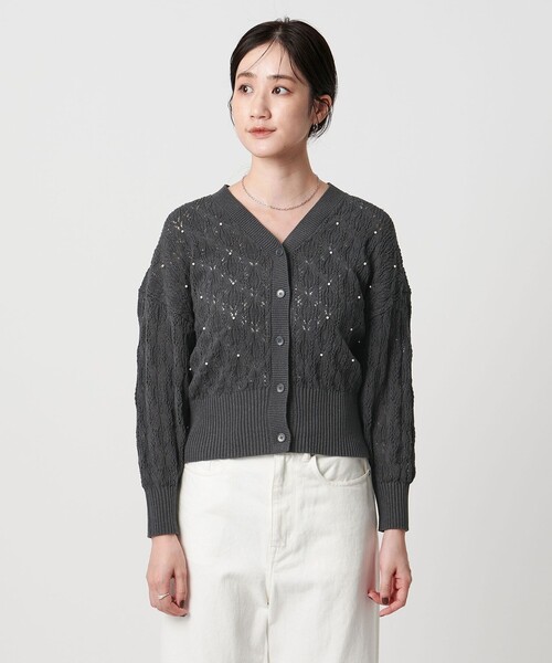 UNITED ARROWS（ユナイテッドアローズ）の「フェイクパール レース カーディガン ウォッシャブル（カーディガン/ボレロ・レディース・ブラック/ダークグレー・FREE）」の8枚目の写真