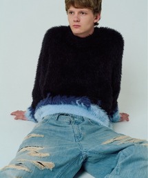 【ADAMPATEK/アダムパテック】distorted chevron pattern crewneck ジャガードニット