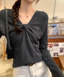 フロントクロス ツイスト Vネック ニットトップス