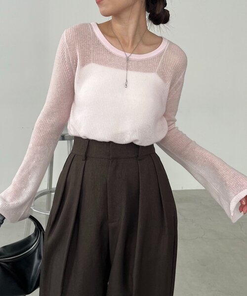 CAPRICIEUX LE'MAGE(カプリシューレマージュ)の「〈C.L〉カシミアウールフレアスリーブニット(ニット/セーター・レディース・グレー/ブラック/ホワイト系その他/ピンク・FREE)」の1枚目の写真