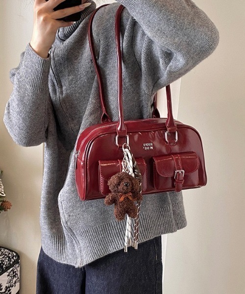 yuue' ( wear )(ユーイ)の「アウトポケットロングハンドルボストンバッグ(ボストンバッグ・レディース・ダークブラウン/レッド/ブラック・FREE)」の14枚目の写真