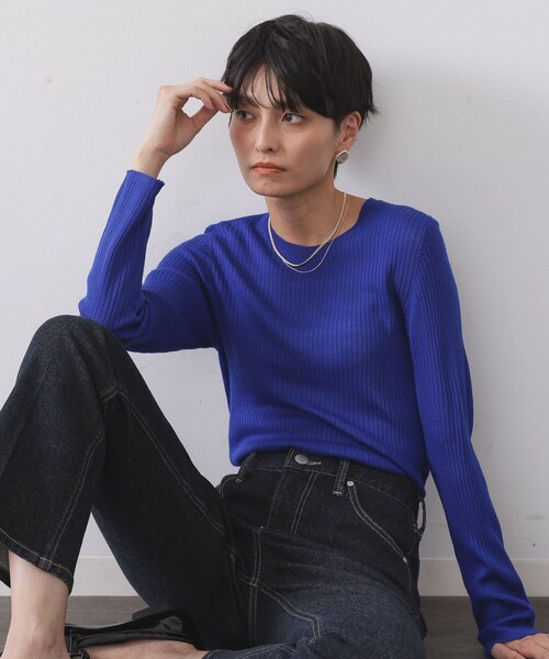 OPAQUE.CLIP（オペークドットクリップ）の「シアーリブニット【洗濯機OK】（ニット/セーター・レディース・グレー/オフホワイト/ボルドー/ブルー系その他/ブラック・42/40/38）」の4枚目の写真