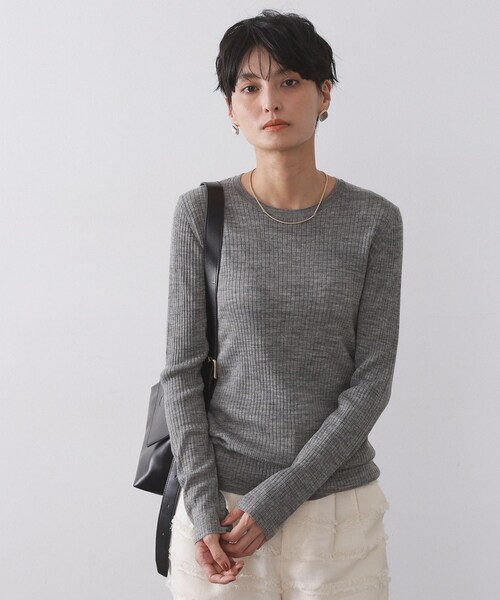 OPAQUE.CLIP（オペークドットクリップ）の「シアーリブニット【洗濯機OK】（ニット/セーター・レディース・グレー/オフホワイト/ボルドー/ブルー系その他/ブラック・42/40/38）」の3枚目の写真