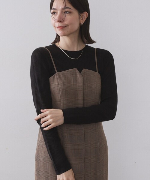 OPAQUE.CLIP（オペークドットクリップ）の「シアーリブニット【洗濯機OK】（ニット/セーター・レディース・グレー/オフホワイト/ボルドー/ブルー系その他/ブラック・42/40/38）」の2枚目の写真