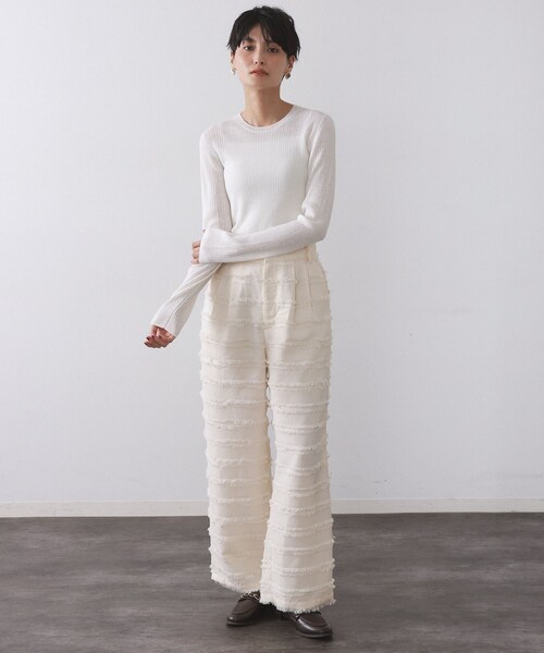 OPAQUE.CLIP（オペークドットクリップ）の「シアーリブニット【洗濯機OK】（ニット/セーター・レディース・グレー/オフホワイト/ボルドー/ブルー系その他/ブラック・42/40/38）」の7枚目の写真