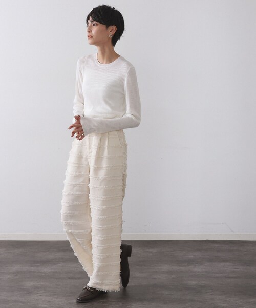 OPAQUE.CLIP（オペークドットクリップ）の「シアーリブニット【洗濯機OK】（ニット/セーター・レディース・グレー/オフホワイト/ボルドー/ブルー系その他/ブラック・42/40/38）」の8枚目の写真