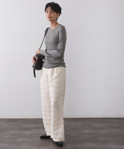 OPAQUE.CLIP（オペークドットクリップ）の「シアーリブニット【洗濯機OK】（ニット/セーター・レディース・グレー/オフホワイト/ボルドー/ブルー系その他/ブラック・42/40/38）」の11枚目の写真