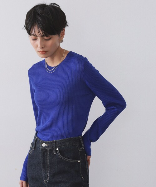 OPAQUE.CLIP（オペークドットクリップ）の「シアーリブニット【洗濯機OK】（ニット/セーター・レディース・グレー/オフホワイト/ボルドー/ブルー系その他/ブラック・42/40/38）」の18枚目の写真