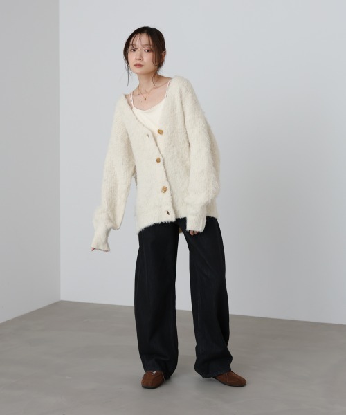 Bab（バブ）の「ブラッシュドニットカーディガン（カーディガン/ボレロ・レディース・アイボリー/ブラウン/ピンク・FREE）」の5枚目の写真