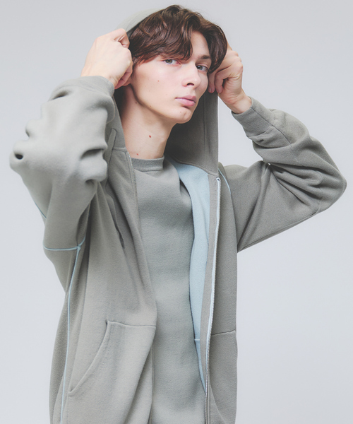 ABAHOUSE（アバハウス）の「【リバーシブルカラー】14Gコットン ニット ZIPパーカー（パーカー・メンズ・ライトグレー/ブラウン/ダークネイビー/グレイッシュベージュ・44/46/48）」の3枚目の写真