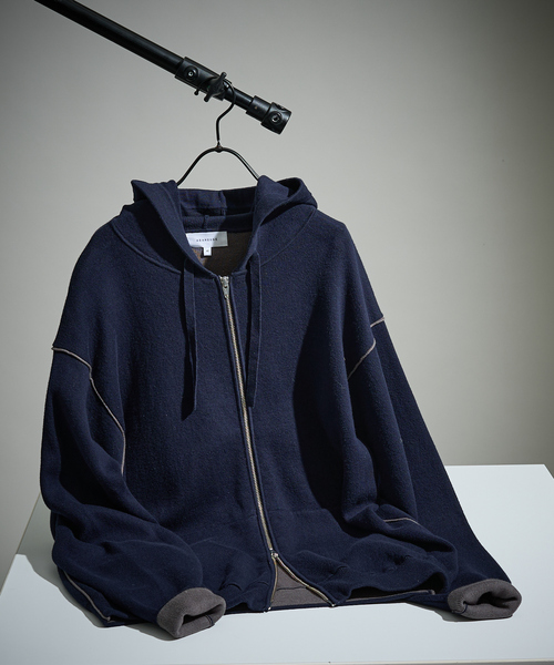 ABAHOUSE（アバハウス）の「【リバーシブルカラー】14Gコットン ニット ZIPパーカー（パーカー・メンズ・ライトグレー/ブラウン/ダークネイビー/グレイッシュベージュ・44/46/48）」の4枚目の写真