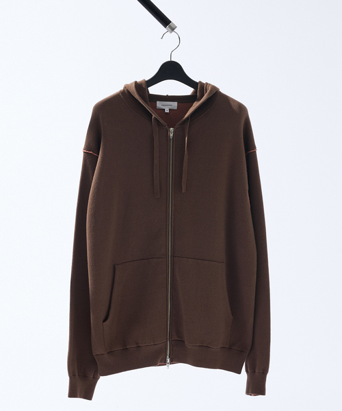 セール】【リバーシブルカラー】14Gコットン ニット ZIPパーカー