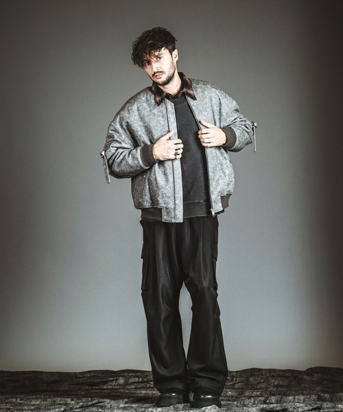 ノーアイディー（NO ID．）/アンイーブンプリントBIG MA−1BLZ(ブルゾン) セール】【NO ID.】Uneven Print Big MA-1 Blouson / アンイーブン