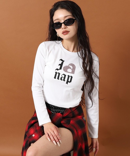 ANAP(アナップ)の「I LOVE anap ラインストーン プリント ロンT(Tシャツ/カットソー・レディース・ホワイト/ピンク/ブラック・F)」の2枚目の写真