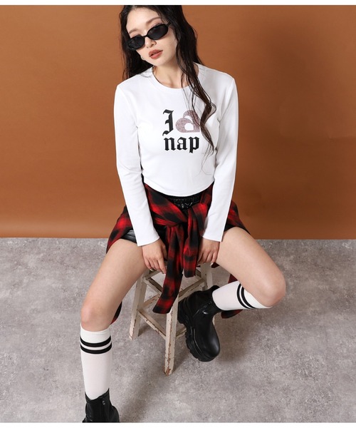 ANAP(アナップ)の「I LOVE anap ラインストーン プリント ロンT(Tシャツ/カットソー・レディース・ホワイト/ピンク/ブラック・F)」の6枚目の写真