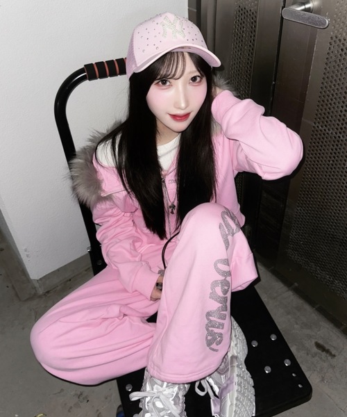 8iuxu_× tinkerend】Rhinestone Wide-leg Sweat Pants / ライン